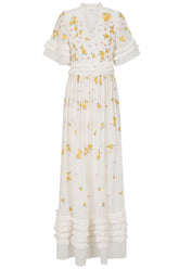 Mavis White Maxi Dress with Yellow Flowers